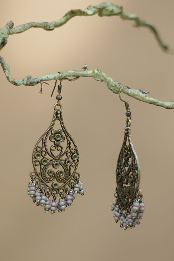 Nakshita | Classic Beaded Earrings | Pale Grey Beads