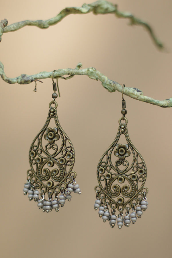 Nakshita | Classic Beaded Earrings | Pale Grey Beads