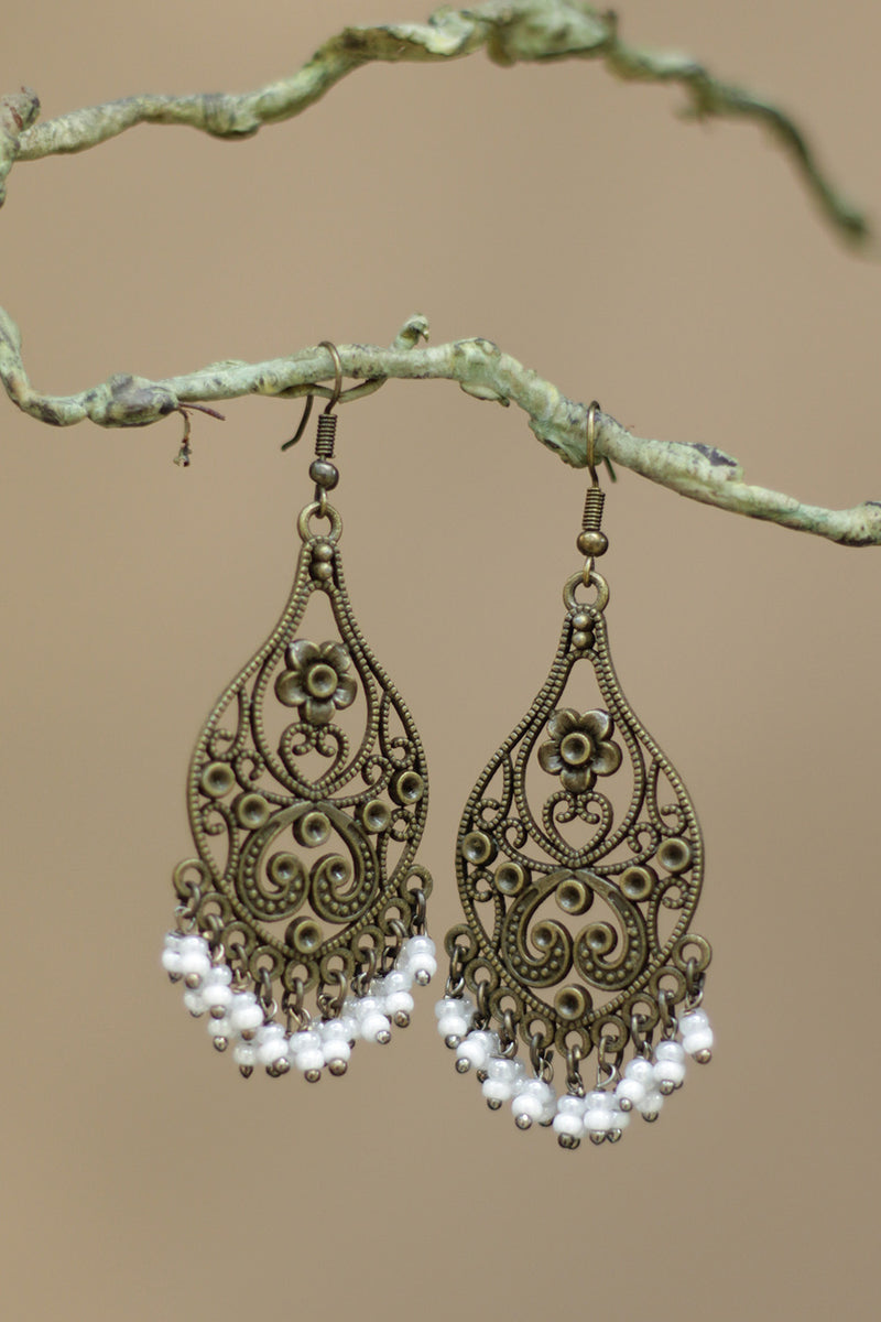 Nakshita | Classic Beaded Earrings | White Beads
