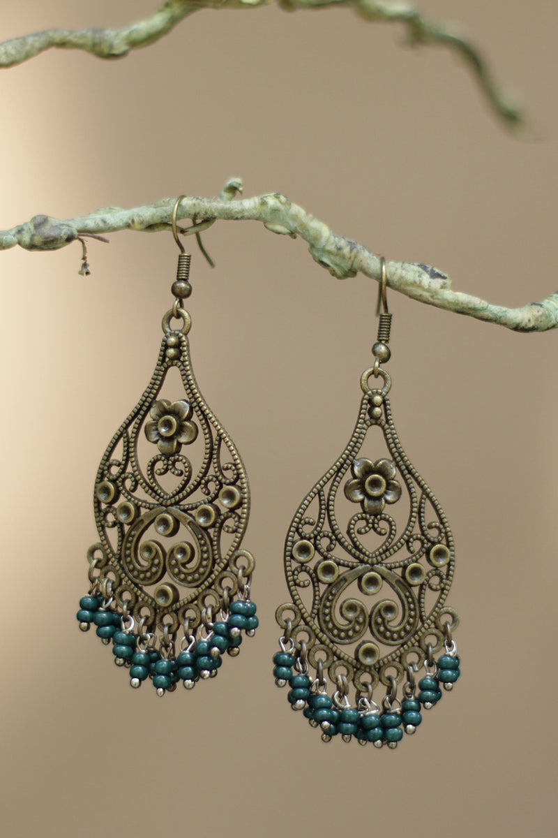 Nakshita | Classic Beaded Earrings | Deep Blue Beads