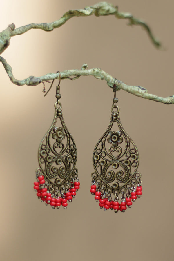 Nakshita | Classic Beaded Earrings | Cherry Red Beads