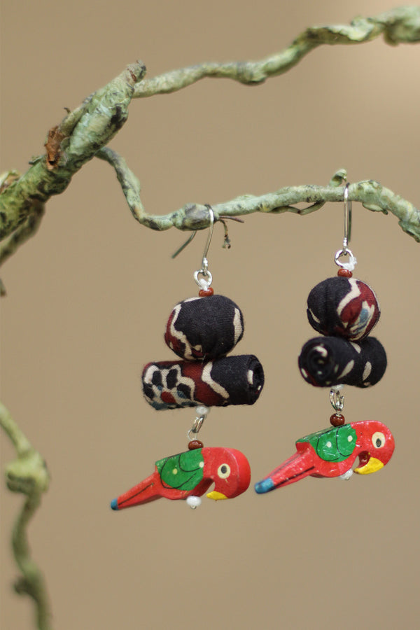 Nakhre | Chindi Chidiya Earring | Red & Green Parrot