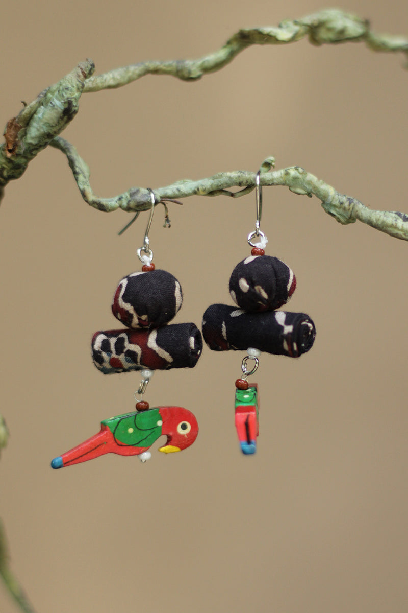 Nakhre | Chindi Chidiya Earring | Red & Green Parrot