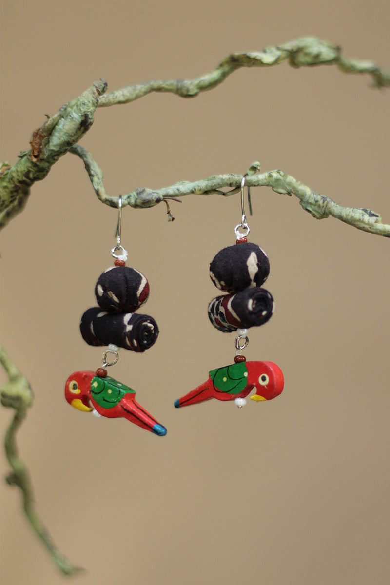 Nakhre | Chindi Chidiya Earring | Red & Green Parrot