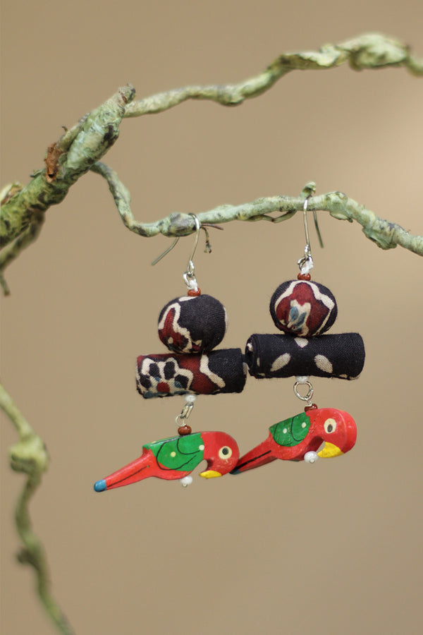 Nakhre | Chindi Chidiya Earring | Red & Green Parrot