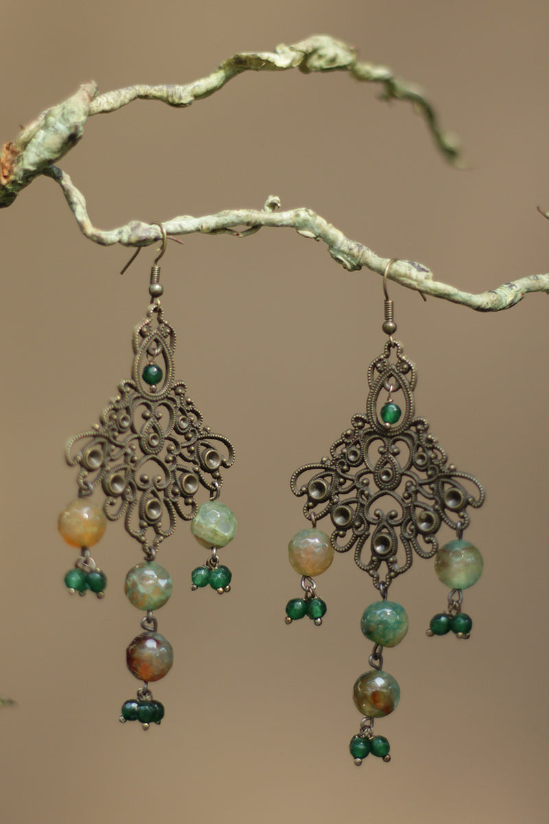 Nakshita | Classic Beaded Earrings | Moss Green Agates