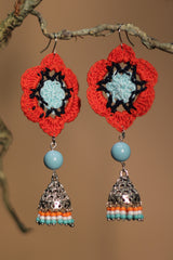 Komalika | Crochet Jhumka | Scarlet & Ice Blue