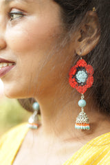 Komalika | Crochet Jhumka | Scarlet & Ice Blue