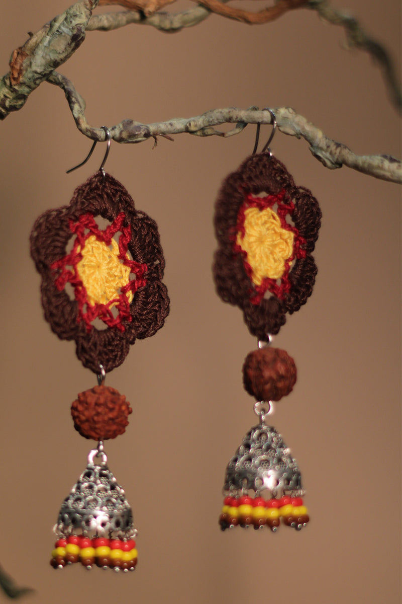 Komalika | Crochet Jhumka | Chocolate Brown & Yellow