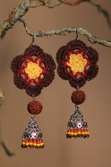 Komalika | Crochet Jhumka | Chocolate Brown & Yellow