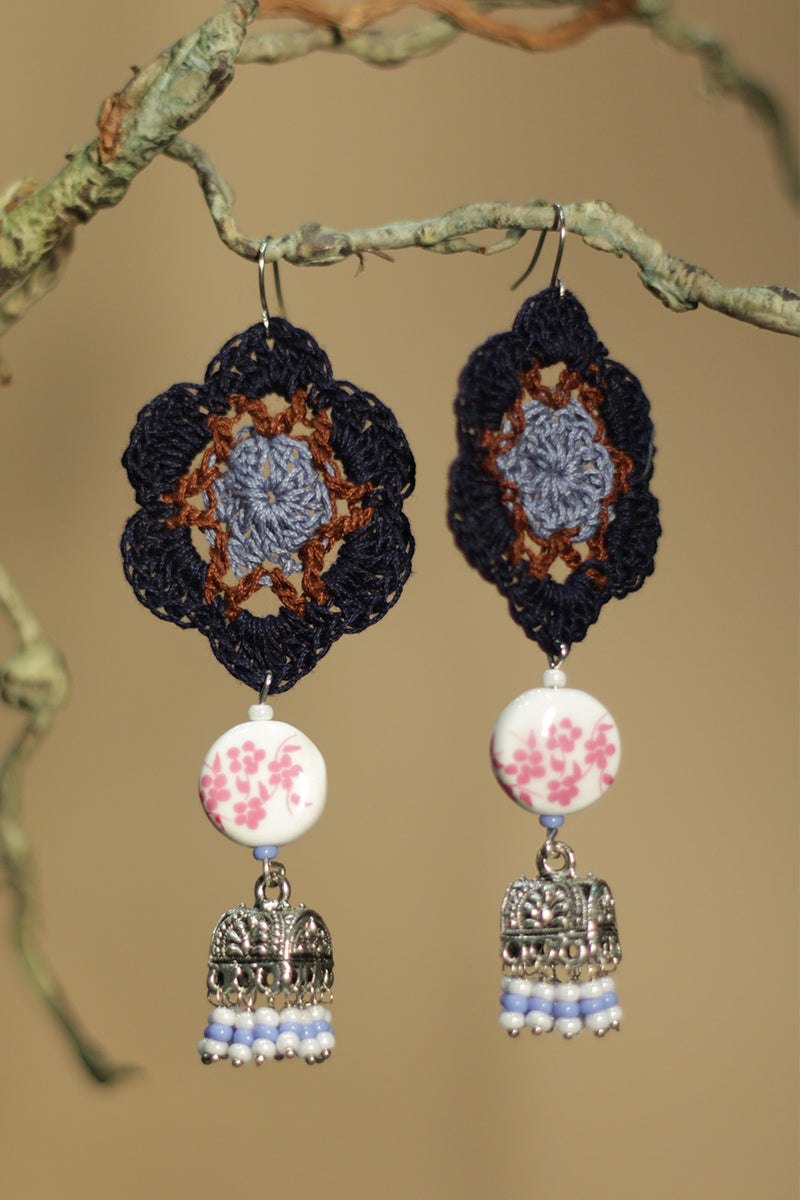 Komalika | Crochet Jhumka | Navy & Powder Blue