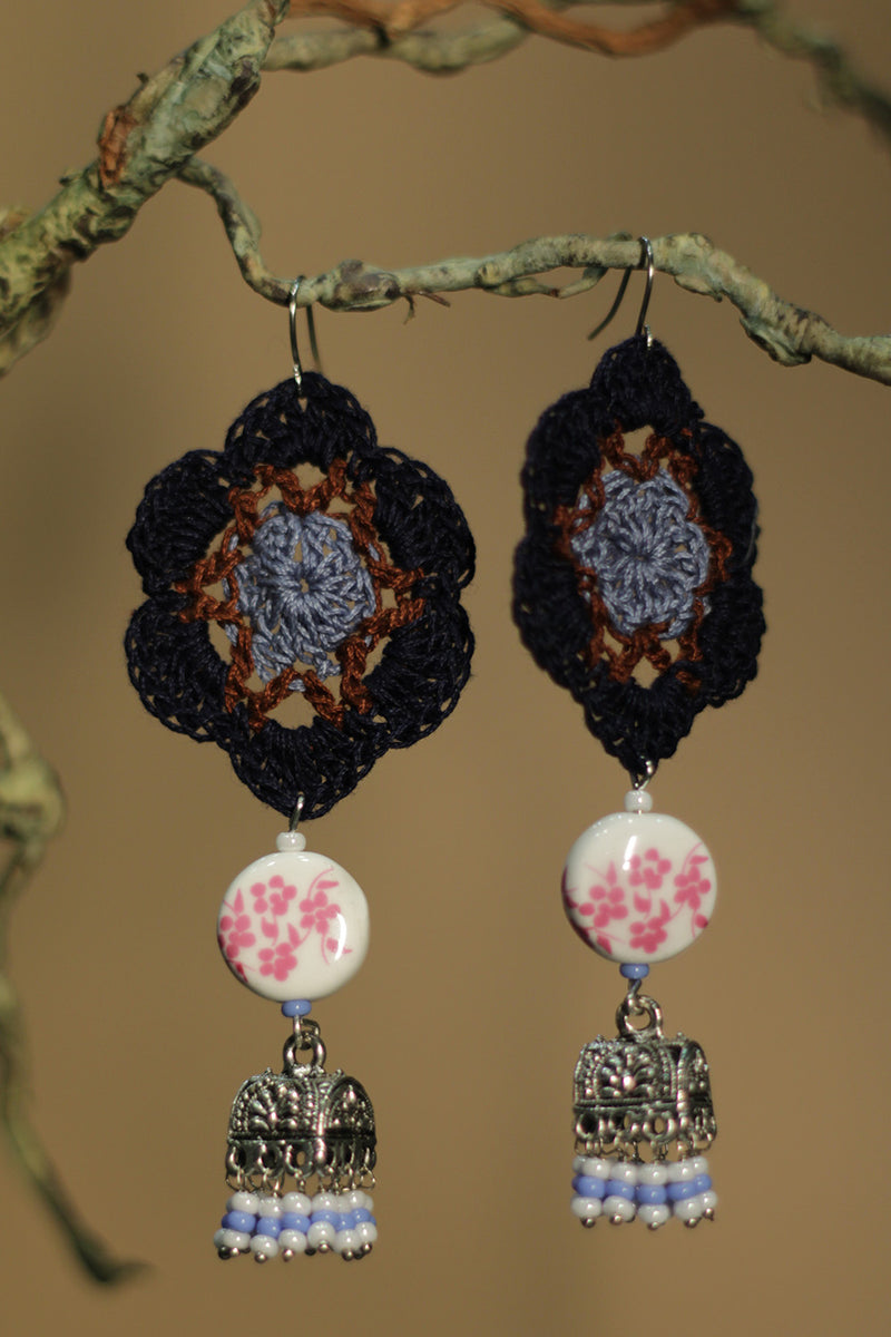 Komalika | Crochet Jhumka | Navy & Powder Blue