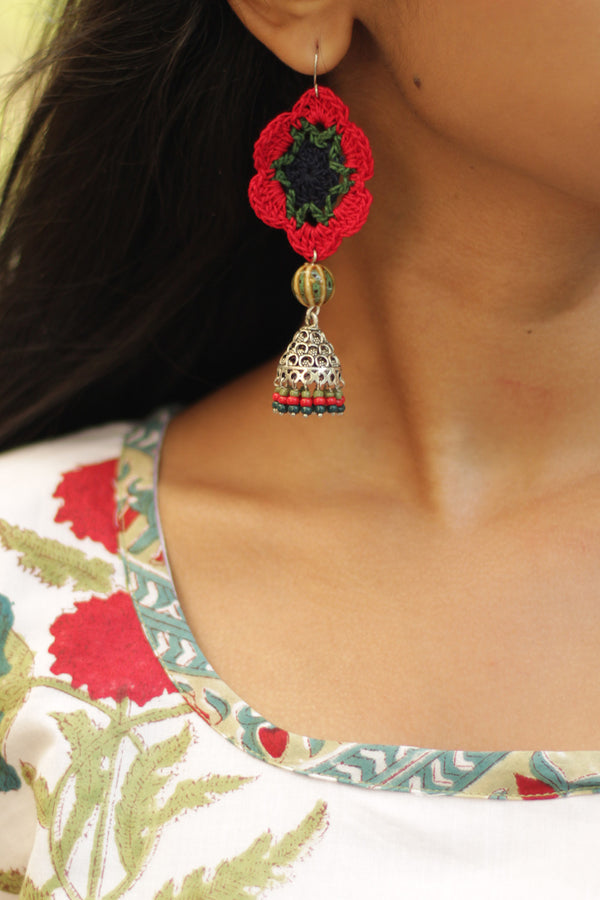 Komalika | Crochet Jhumka | Rouge & Green