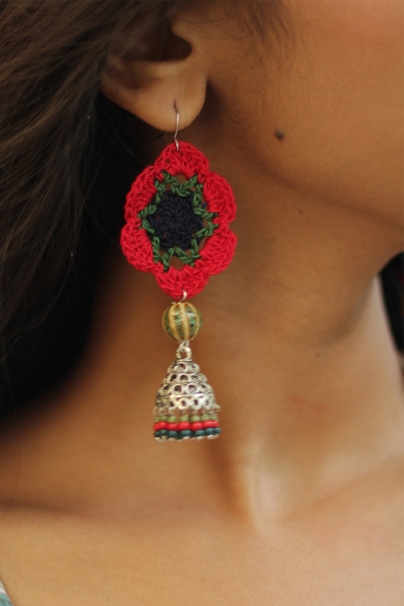 Komalika | Crochet Jhumka | Rouge & Green