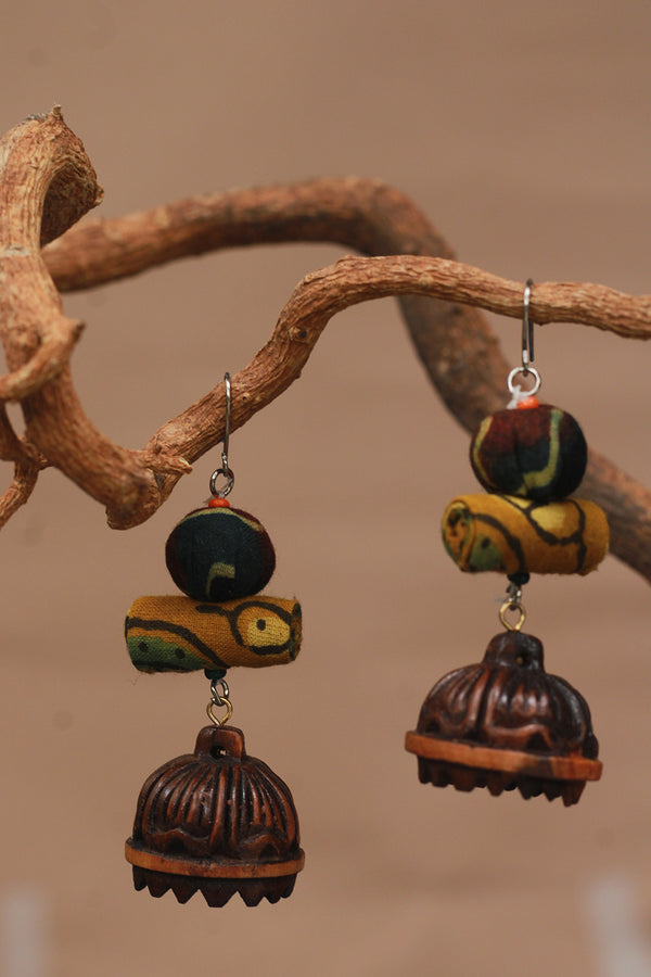 Nakhre | Chindi Potli Wooden Jhumka | Mustard