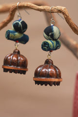 Nakhre | Chindi Potli Wooden Jhumka | Sea Green
