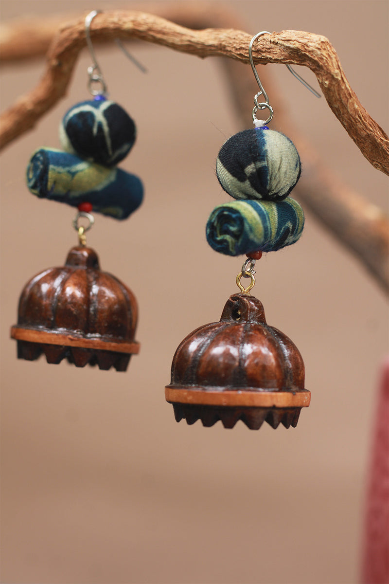Nakhre | Chindi Potli Wooden Jhumka | Sea Green