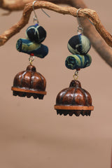 Nakhre | Chindi Potli Wooden Jhumka | Sea Green