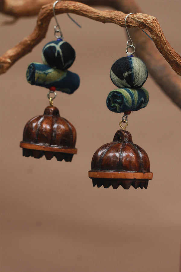 Nakhre | Chindi Potli Wooden Jhumka | Sea Green