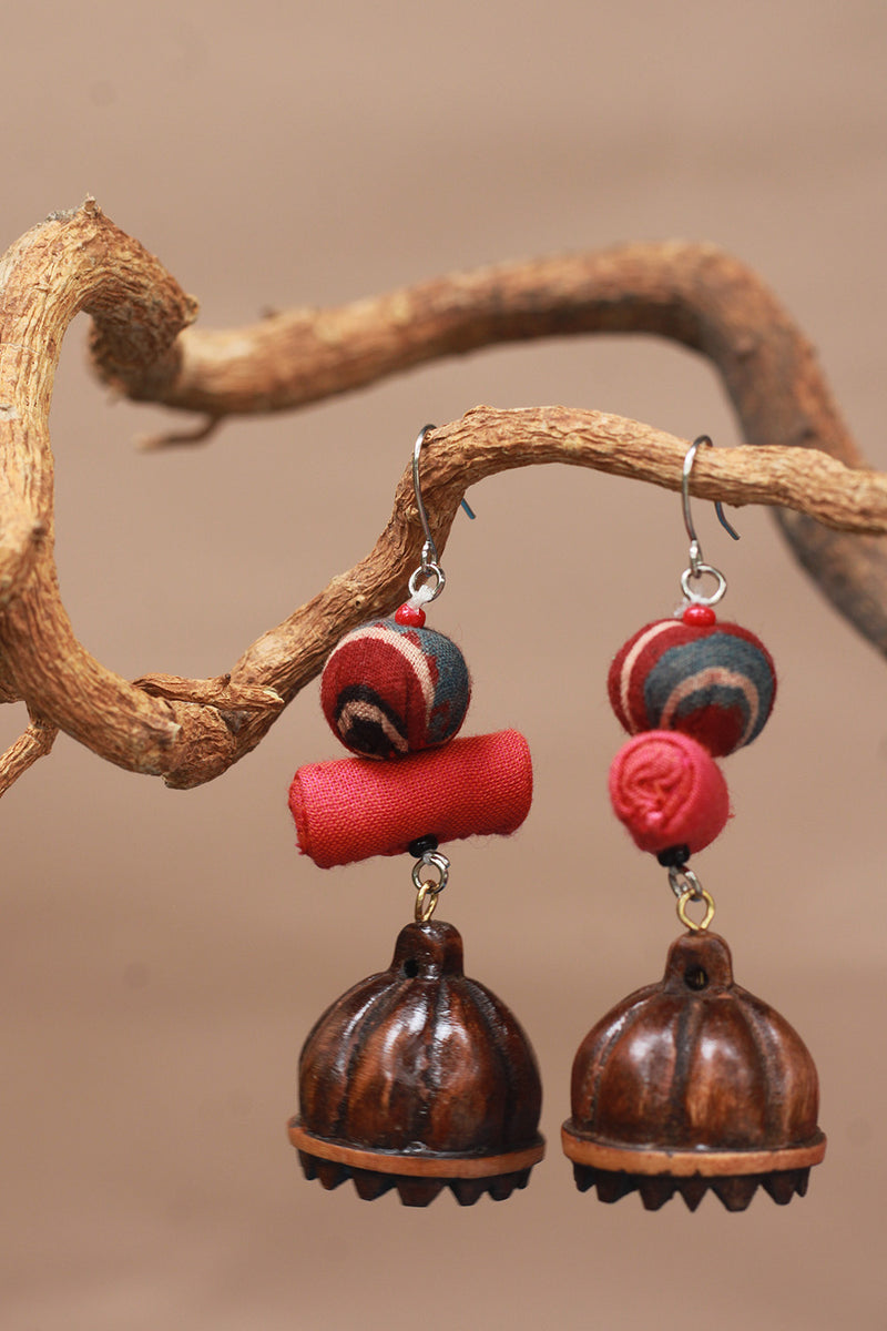 Nakhre | Chindi Potli Wooden Jhumka | Rouge