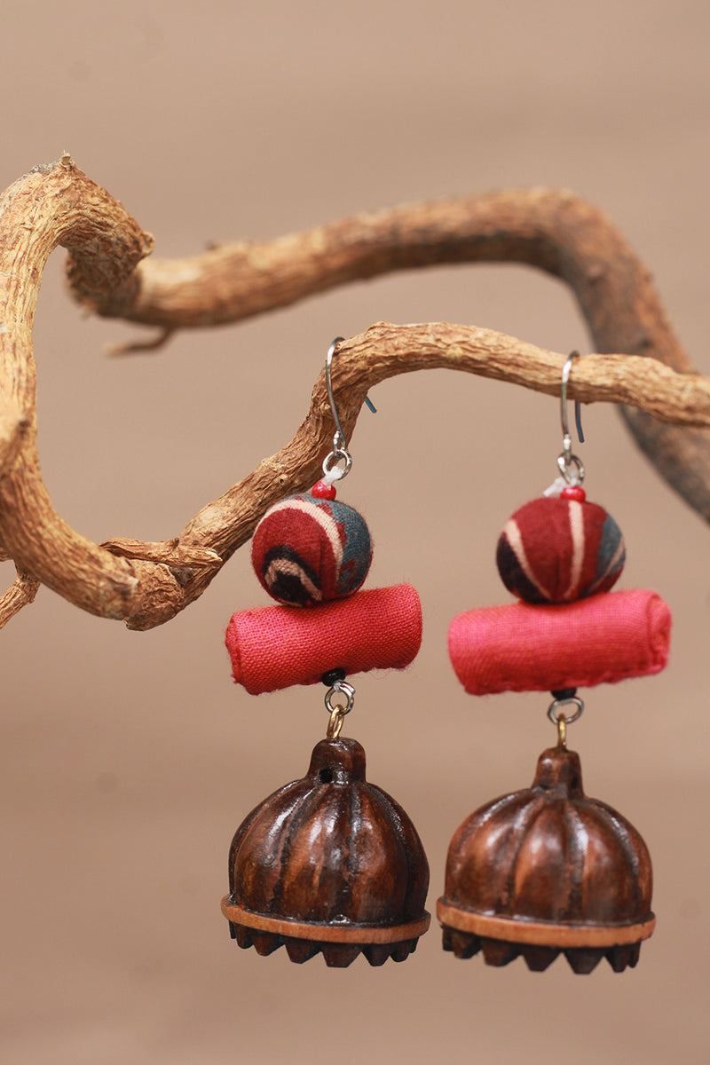 Nakhre | Chindi Potli Wooden Jhumka | Rouge