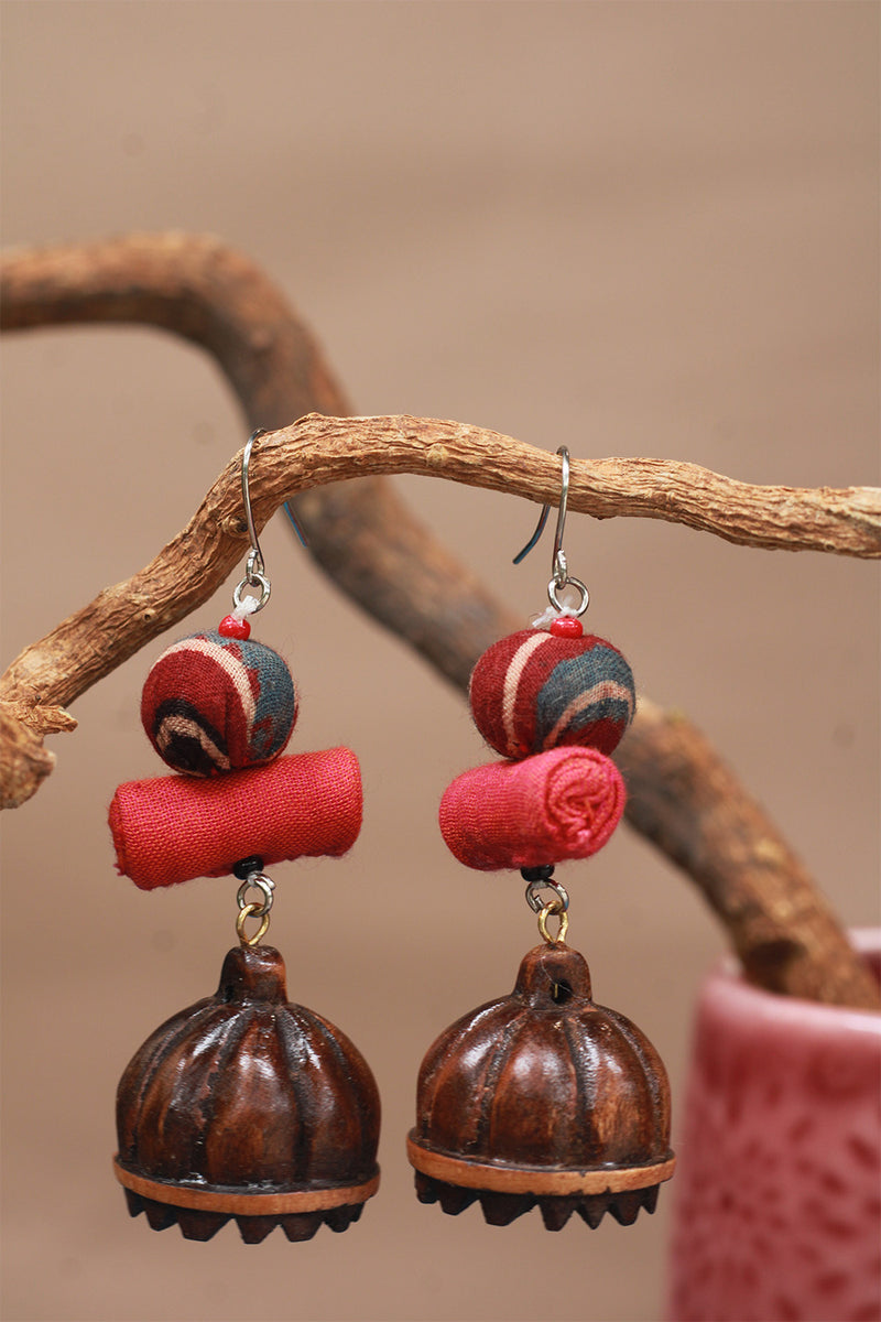 Nakhre | Chindi Potli Wooden Jhumka | Rouge