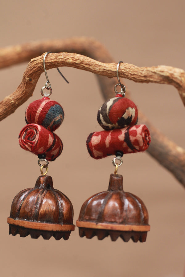 Nakhre | Chindi Potli Wooden Jhumka | Rust