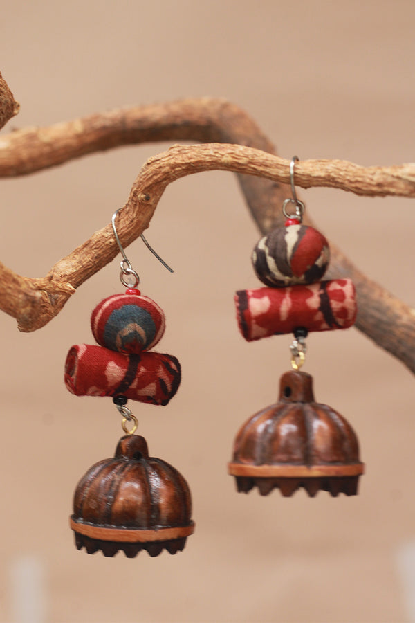 Nakhre | Chindi Potli Wooden Jhumka | Rust