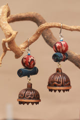 Nakhre | Chindi Potli Wooden Jhumka | Blue & Red