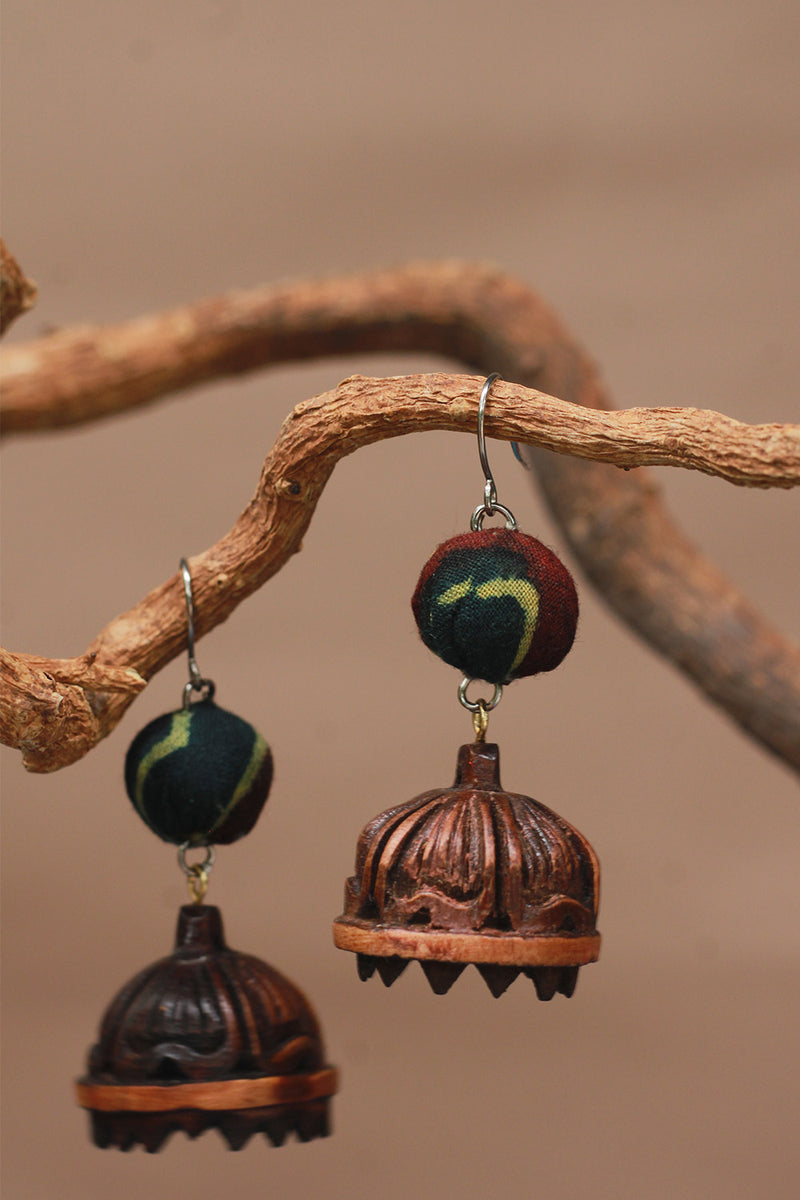 Nakhre | Chindi Potli Wooden Jhumka | Green