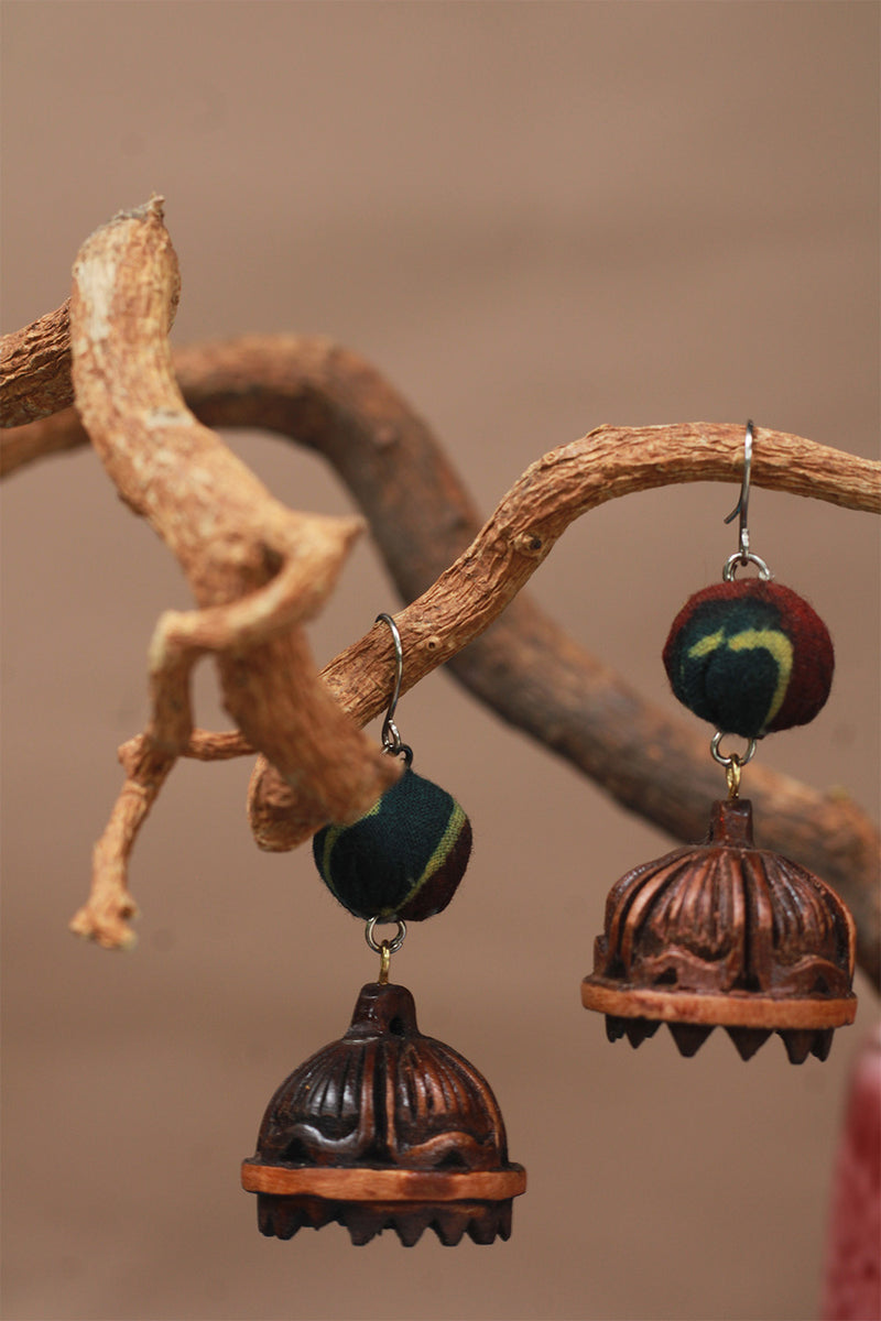Nakhre | Chindi Potli Wooden Jhumka | Green