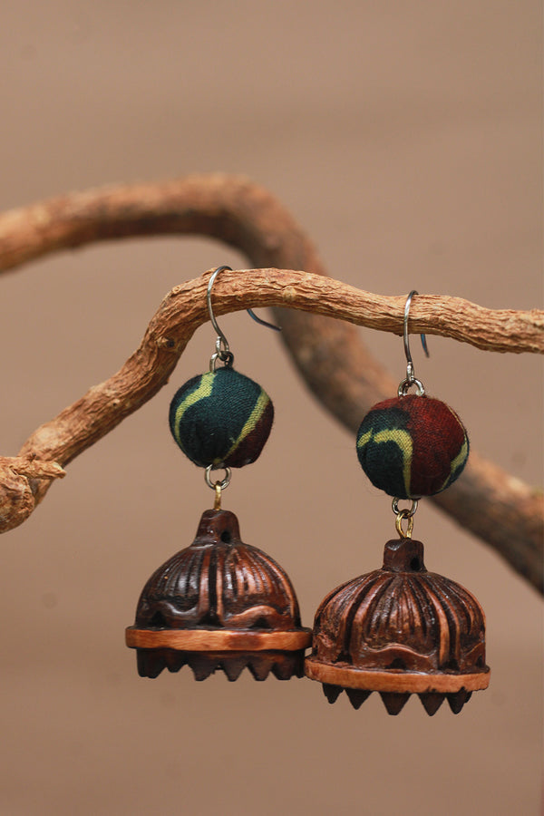Nakhre | Chindi Potli Wooden Jhumka | Green