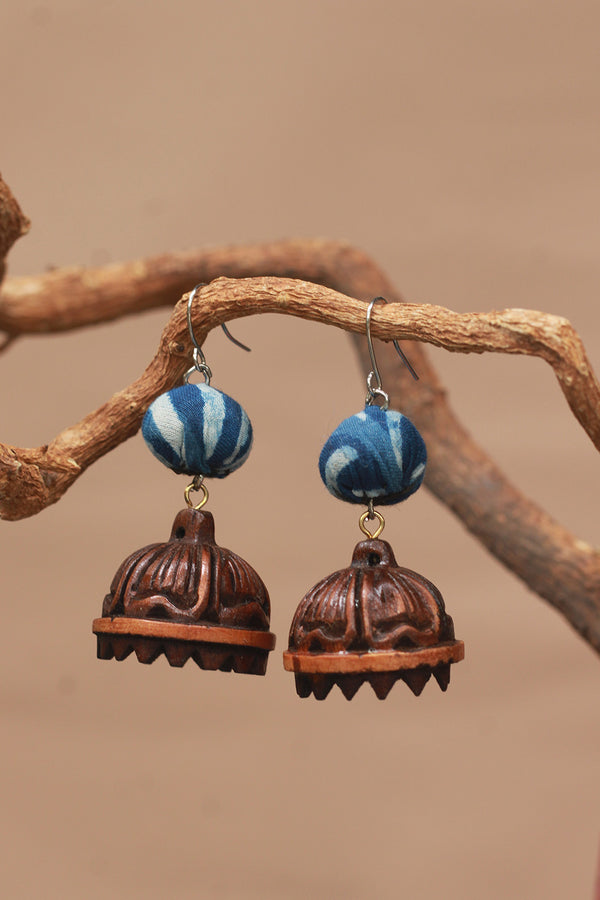 Nakhre | Chindi Potli Wooden Jhumka | Blue