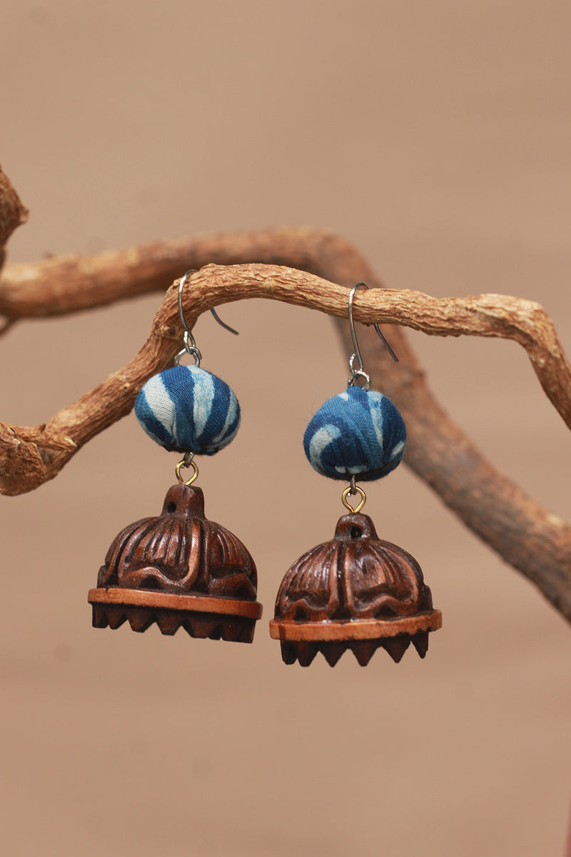 Nakhre | Chindi Potli Wooden Jhumka | Blue