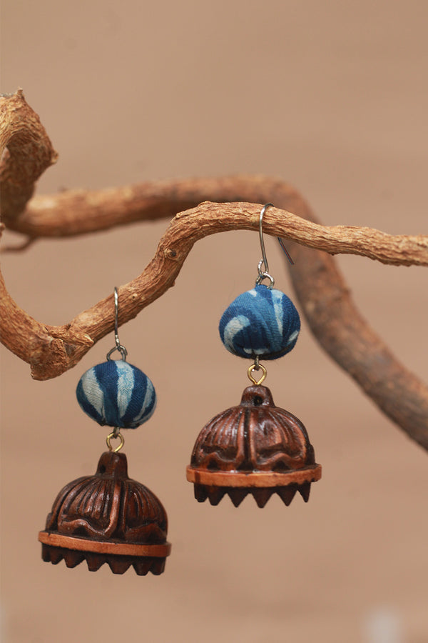 Nakhre | Chindi Potli Wooden Jhumka | Blue