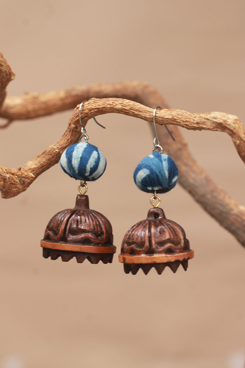 Nakhre | Chindi Potli Wooden Jhumka | Blue