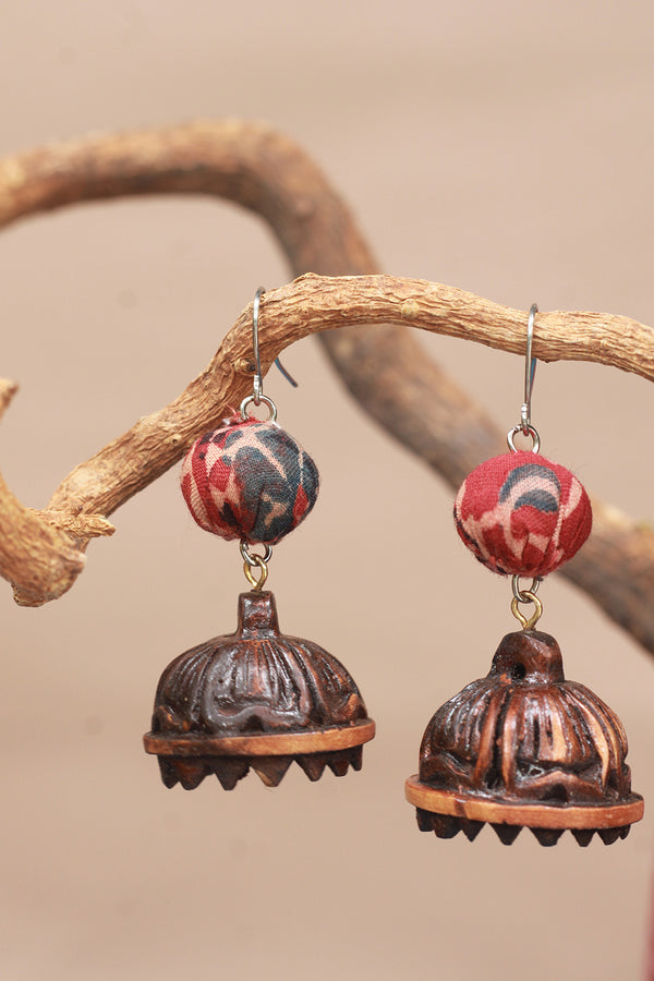 Nakhre | Chindi Potli Wooden Jhumka | Rouge