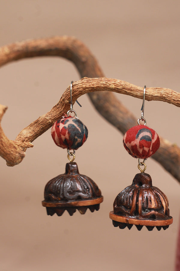 Nakhre | Chindi Potli Wooden Jhumka | Rouge