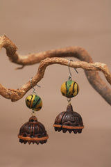 Nakhre | Chindi Potli Wooden Jhumka | Mustard