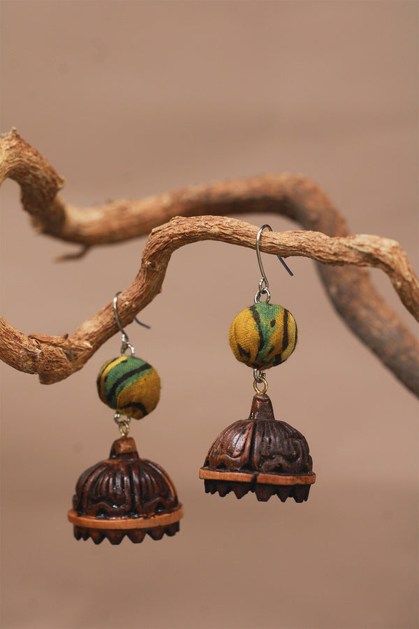 Nakhre | Chindi Potli Wooden Jhumka | Mustard