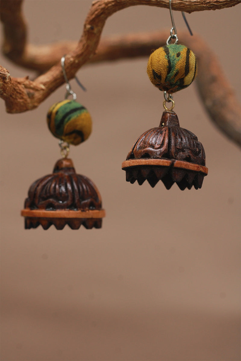 Nakhre | Chindi Potli Wooden Jhumka | Mustard
