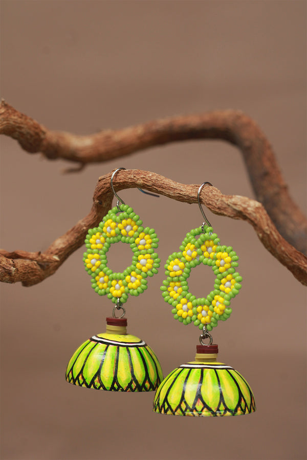 Handpainted Metal Jhumka | Lime