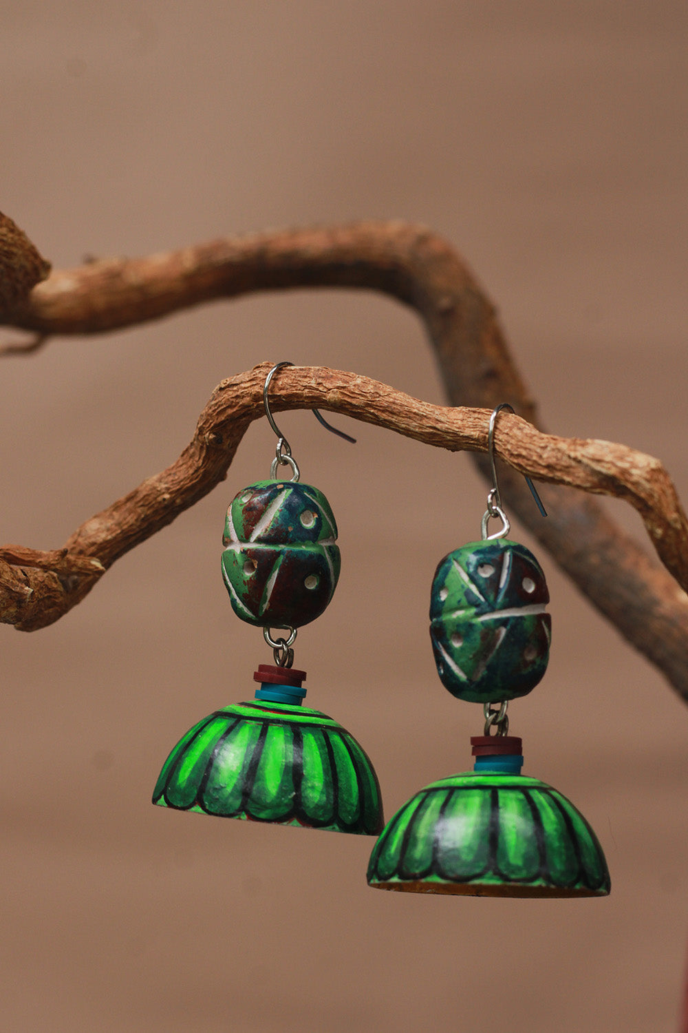 Handpainted Metal Jhumka | Green