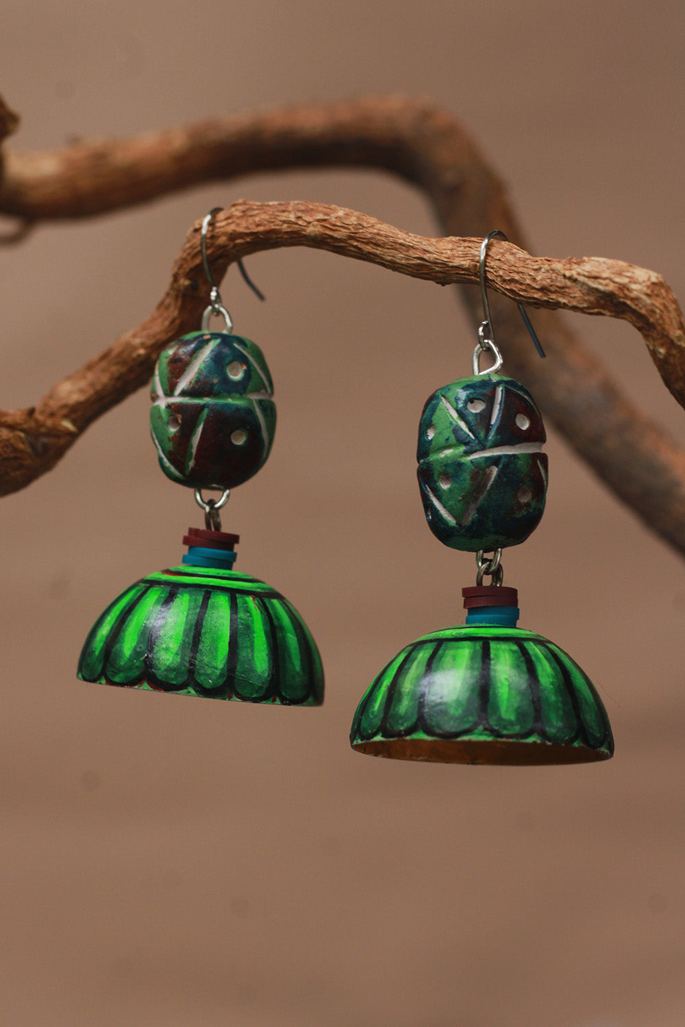 Handpainted Metal Jhumka | Green