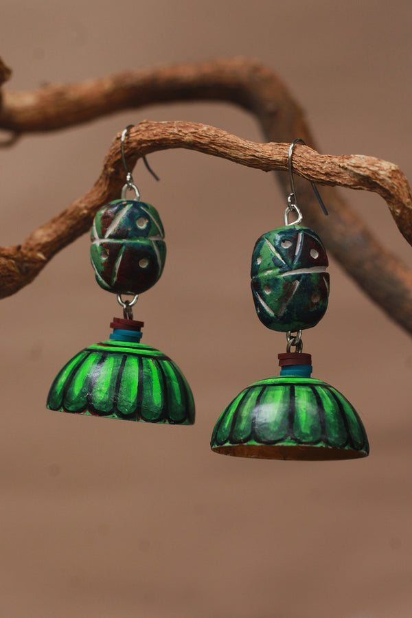 Handpainted Metal Jhumka | Green