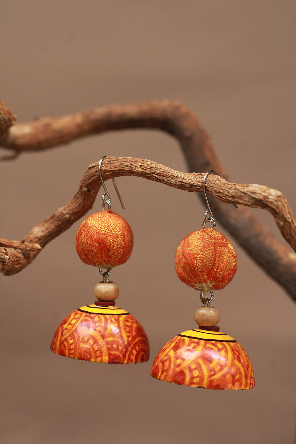 Handpainted Metal Jhumka | Tangerine