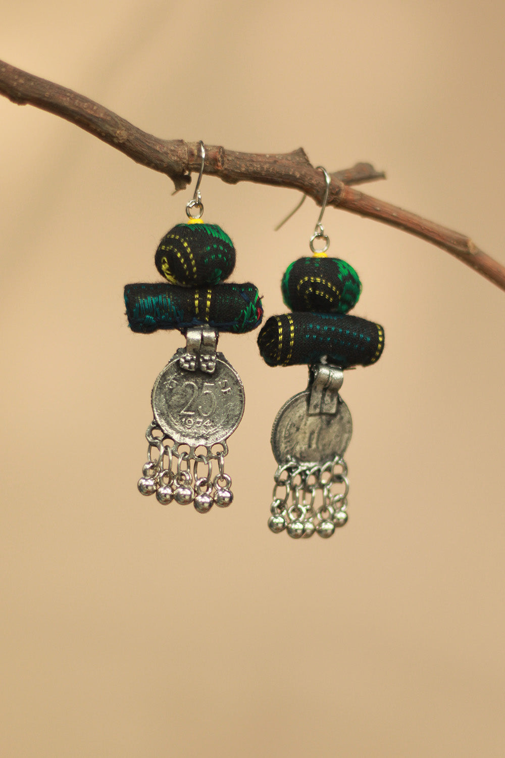 Nakhre | Chindi Coin Earring | Noir & Green