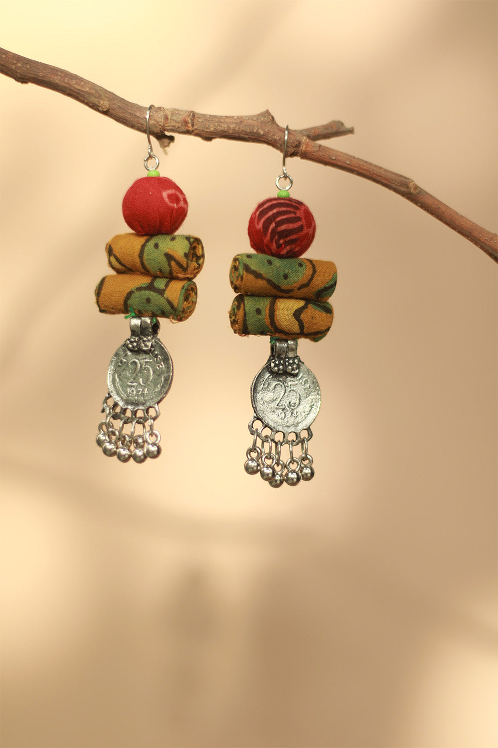 Nakhre | Chindi Coin Earring | Mustard & Rouge