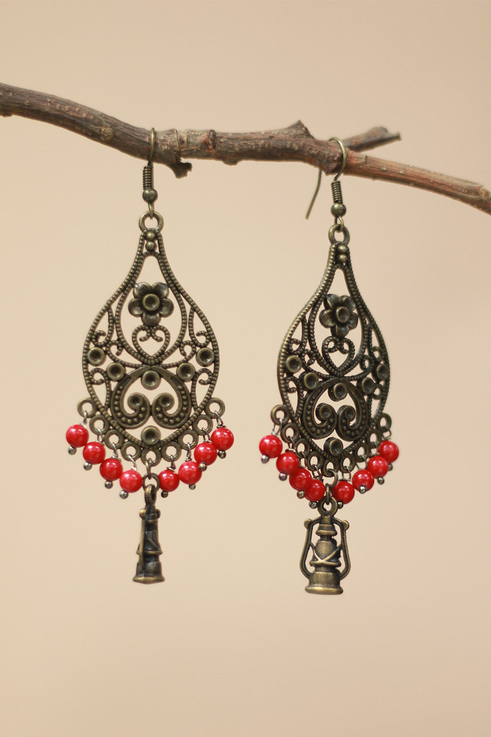 Nakshita | Classic Beaded Earrings | Crimson