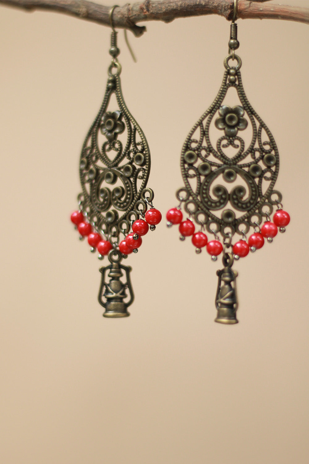 Nakshita | Classic Beaded Earrings | Crimson